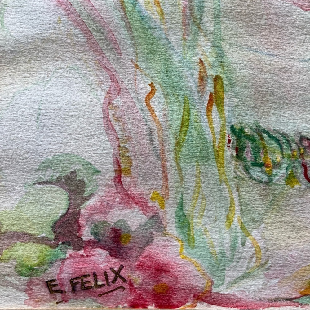 Watercolor Portrait Boho Girl Woman Signed Ester L Felix Dated 1991 Boston - Picture 6 of 10